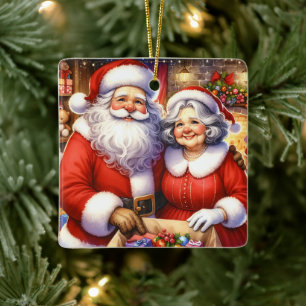 Niedlicher Herr und Frau Santa Claus Personalisier Keramikornament