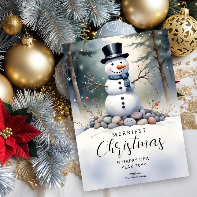 Niedlicher herrlicher Snowman Mattierter Landschaf Feiertagskarte (Cute Gorgeous Snowman Frosted Landscape Forest Christmas Holidays Cards.)