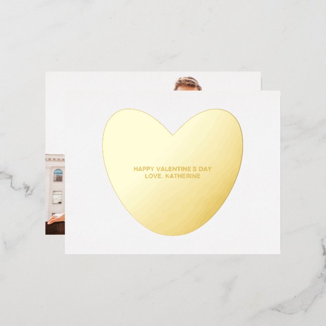Niedlicher Herzstempel Foto Valentinstag Folien Feiertagspostkarte (Vorderseite/Rückseite)