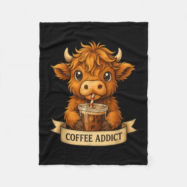 Niedlicher Highland Cow Drink Kaffee Funny für Dam Fleecedecke (Vorderseite)