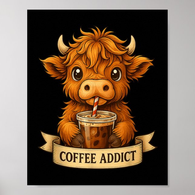 Niedlicher Highland Cow Drink Kaffee Funny für Dam Poster (Vorne)