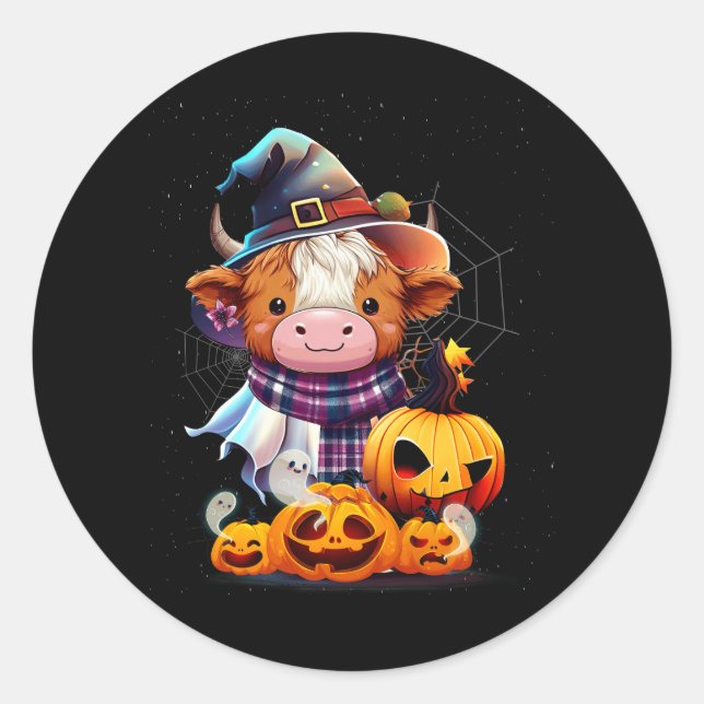 Niedlicher Highland Cow Pumpkin Western Halloween  Runder Aufkleber (Vorderseite)
