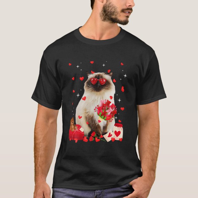 Niedlicher Himalayan Cat Valentine Fun Katze Vater T-Shirt (Vorderseite)