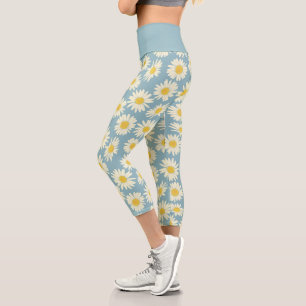 Niedlicher Himmel Blau und Weiße Flora Daisy Capri Leggings