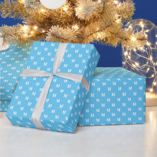 Niedlicher Himmelblau, kundenspezifische Monogramm Geschenkpapier