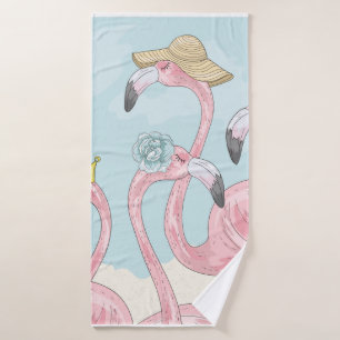 Niedlicher Hintergrund mit Flamingos. Sommerlicher Badehandtuch