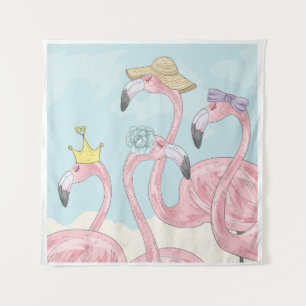 Niedlicher Hintergrund mit Flamingos. Sommerlicher Wandteppich