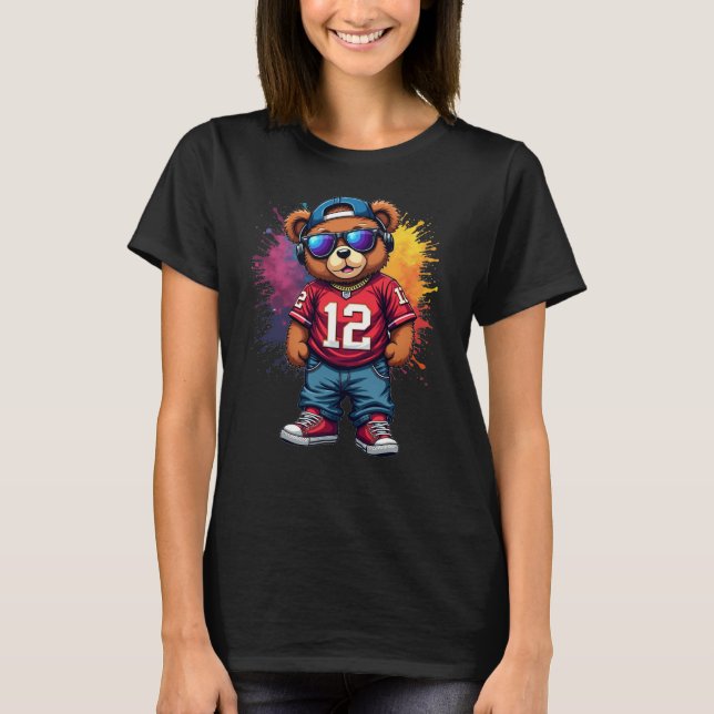 Niedlicher Hip Hop Teddy Bear Football T - Shirt (Vorderseite)