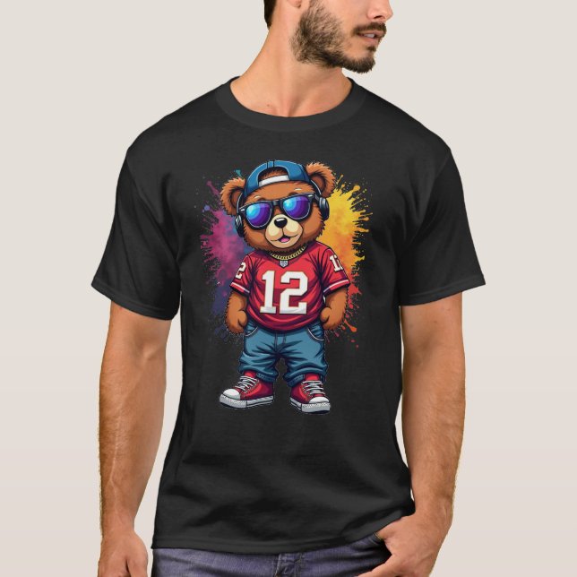 Niedlicher Hip Hop Teddy Bear Football T - Shirt (Vorderseite)