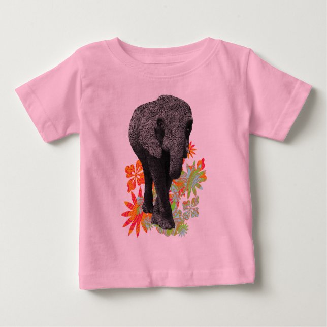 Niedlicher Hippie-Elefant Baby T-shirt (Vorderseite)
