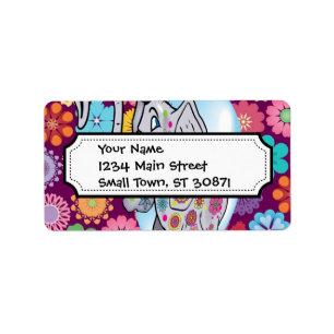 Niedlicher Hippie Elephant mit bunten Blume Adressaufkleber
