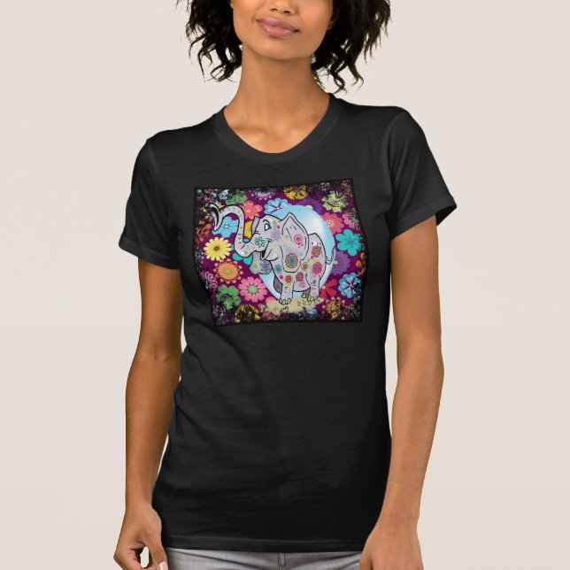 Niedlicher Hippie Elephant mit bunten Blume T-Shirt (Vorderseite)