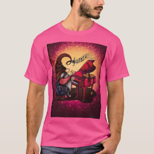 Niedlicher Hippie-Gnome, der Musik auf dem Klavier T-Shirt