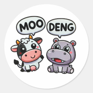 Niedlicher Hippo Deng trifft auf Funny Cow Moo Runder Aufkleber