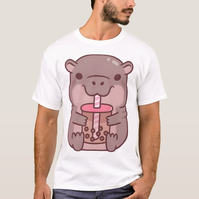 Niedlicher Hippo Drinking Bubble Tee (Vorderseite)
