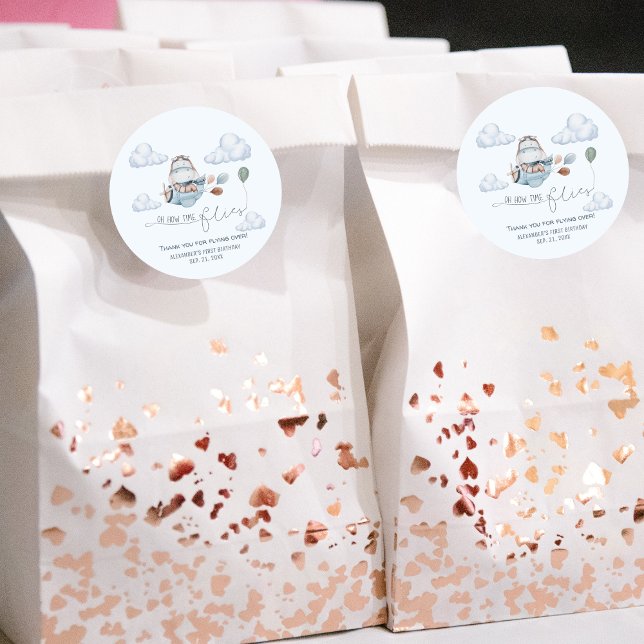 Niedlicher Hippo Fliegt Flugzeug & Wolken, erster  Runder Aufkleber (Von Creator hochgeladen)