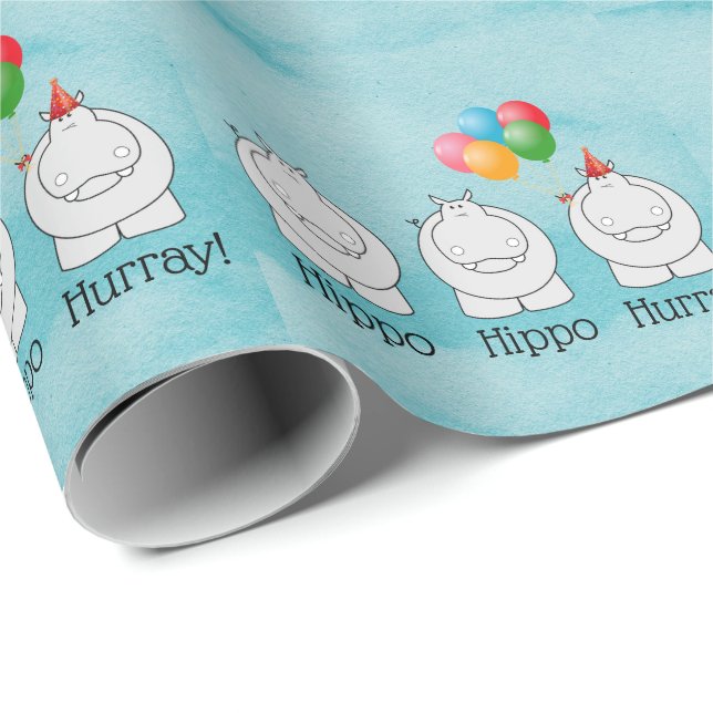 Niedlicher Hippo Hippo Hurray Geburtstag Geschenkpapier (Rolleneckpunkt)