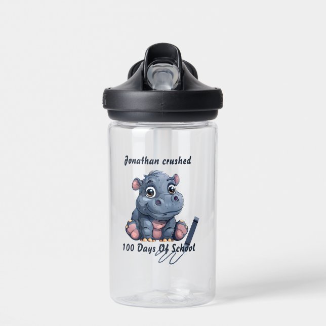 Niedlicher Hippo I zerschlug 100 Schultage Trinkflasche (Vorne)