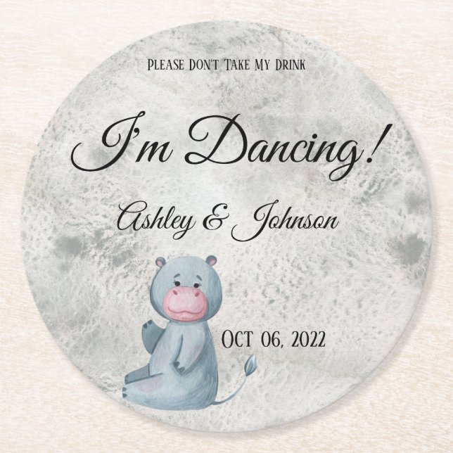 Niedlicher Hippo Kawaii Style Animal Runder Pappuntersetzer (Vorderseite)