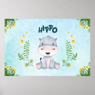 Niedlicher Hippo-Kinderzimmer-Raum Poster