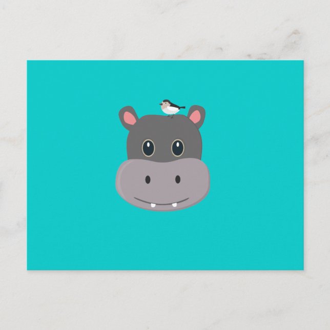 niedlicher Hippo mit Vogel Postkarte (Vorderseite)