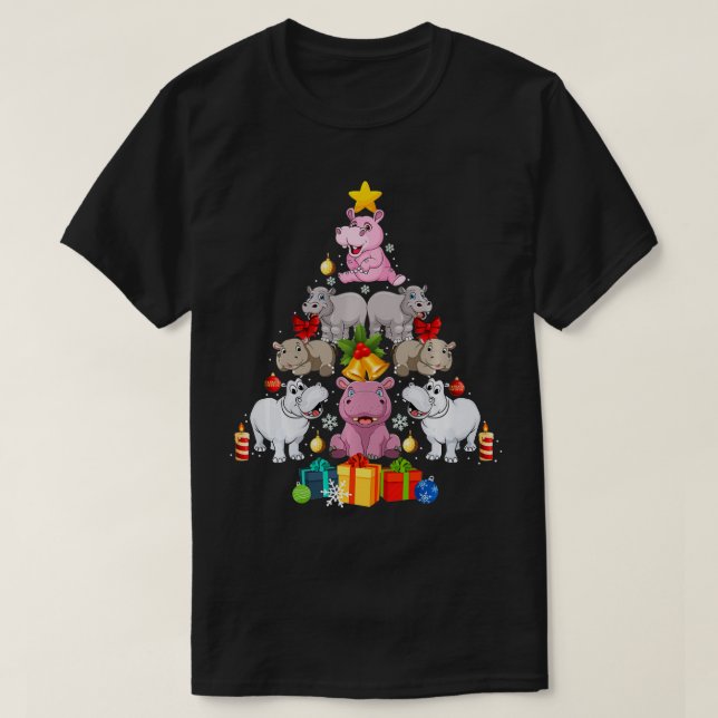 Niedlicher Hippo-Weihnachtsbaum Hippopotamus Weihn T-Shirt (Design vorne)