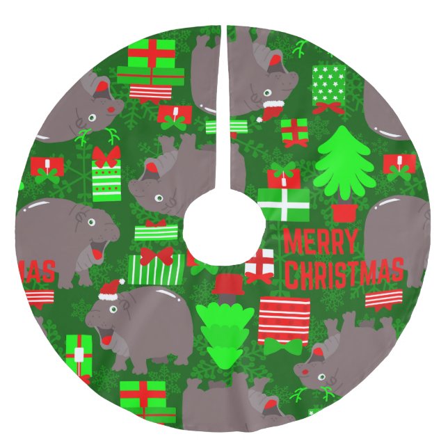 niedlicher Hippo-Weihnachtsweih Polyester Weihnachtsbaumdecke (Vorderseite)
