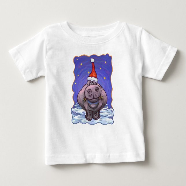 Niedlicher Hippopotamus Weihnachten Baby T-shirt (Vorderseite)
