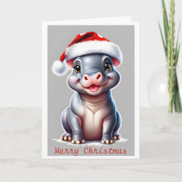 Niedlicher Hippopotamus Weihnachtsmannmütze Weihna Feiertagskarte