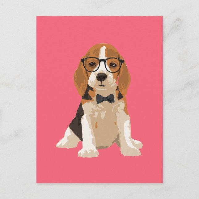 Niedlicher Hipster Beagle Welpen Hund für Hundefre Postkarte (Vorderseite)