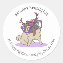 Niedlicher Hipster Boho Hippie Mops Big Glassadres