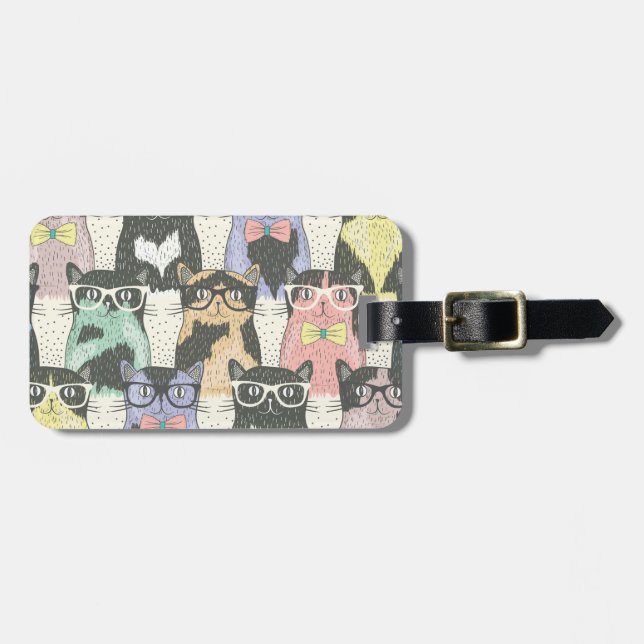 Niedlicher Hipster Cats Muster Gepäckanhänger (Vorderseite horizontal)