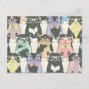 Niedlicher Hipster Cats Muster Postkarte