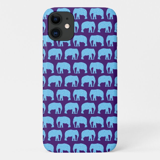 Niedlicher Hipster Elephant Muster Blau Lila Case-Mate iPhone Hülle (Rückseite)