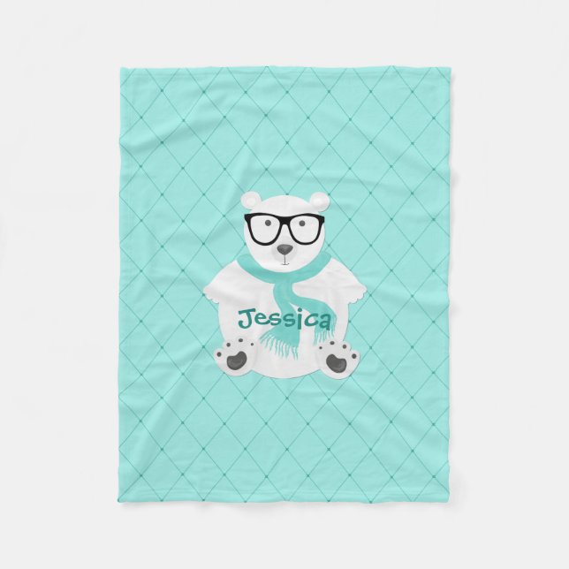 Niedlicher Hipster Polarbär Aquamarine Imitate Nam Fleecedecke (Vorderseite)