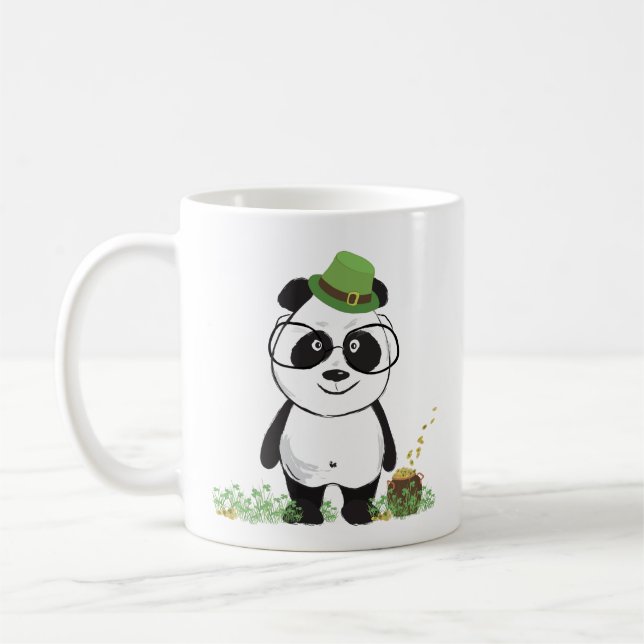 Niedlicher Hipster St Patricks Day Panda Bär Zeich Kaffeetasse (Links)