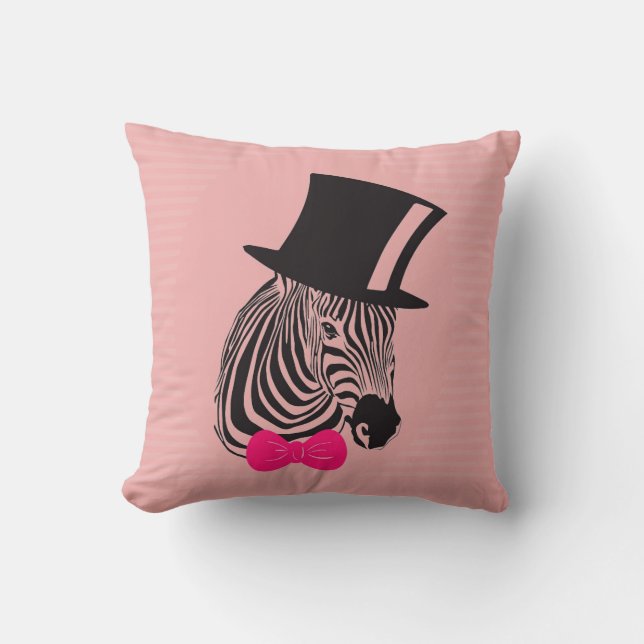 Niedlicher HipsterZebra mit rosa Bogen-Krawatte Kissen (Vorderseite)