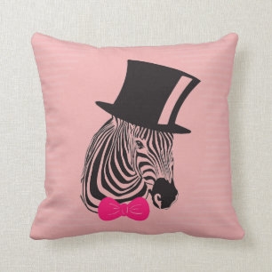 Niedlicher HipsterZebra mit rosa Bogen-Krawatte Kissen