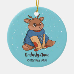 Niedlicher Hirschfest Rentierschnee Winterurlaub Keramik Ornament