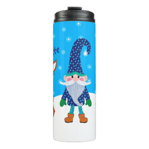 Niedlicher Hirschfox Blauer Personalisierter Weihn Thermosbecher
