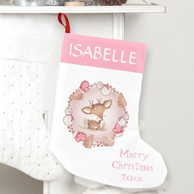 Niedlicher Hirschpink-Strumpf für Mädchen Kleiner Weihnachtsstrumpf (Girls' Cute Deer Pink Christmas Stocking)