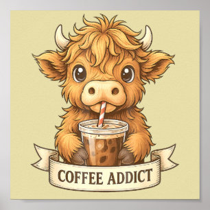 Niedlicher Hochlandkuhkaffee Addict Funny Drink Ka Poster