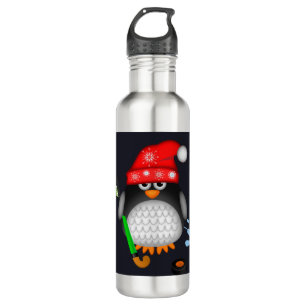 Niedlicher Hockey Penguin mit rotem Hut und Trinkflasche