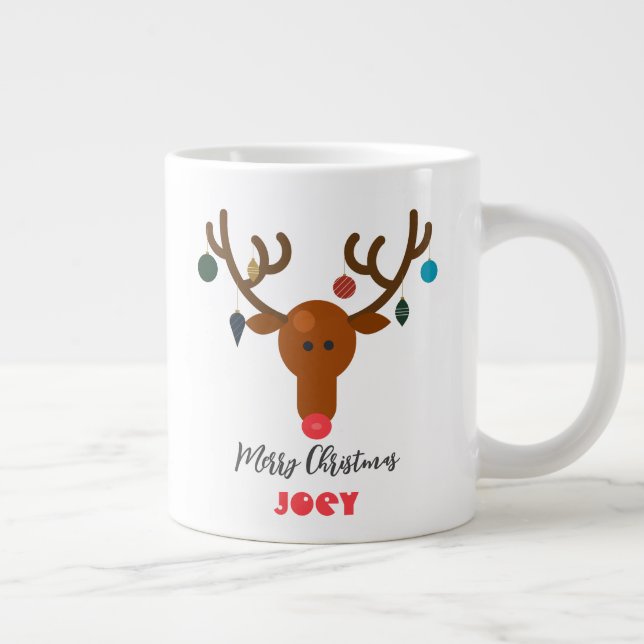 Niedlicher Holiday Whimsical Rentier Weihnachtsbal Jumbo-Tasse (Rechts)