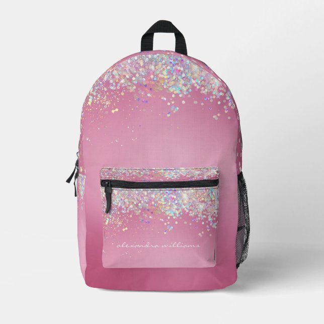 Niedlicher Holografischer Glitzer Pink Girly Bedruckter Rucksack (Vorderseite)