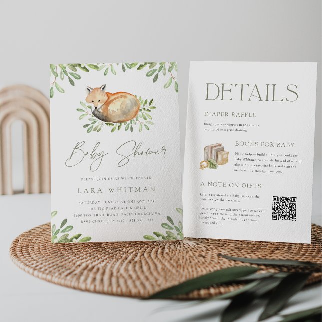 Niedlicher Holzfuchs in einer Kinderdusche Einladung (Von Creator hochgeladen)