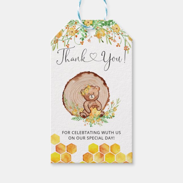Niedlicher Honigbär Babydusche danke Geschenkanhänger (Vorderseite)