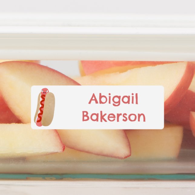 Niedlicher Hot Dog Weiner Cartoon personalisiert Etiketten (Befestigt)