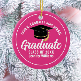 Niedlicher Hot-Pink-Abschluss Custom 2025 Graduate Keramik Ornament