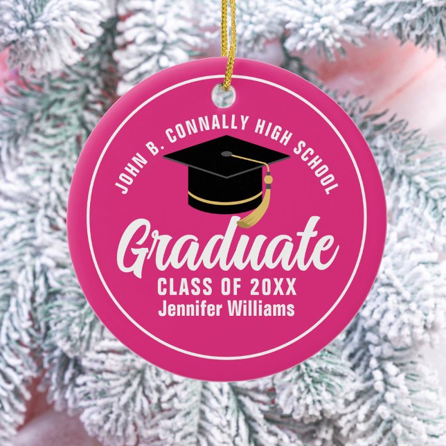 Niedlicher Hot-Pink-Abschluss Custom 2025 Graduate Keramik Ornament (Von Creator hochgeladen)